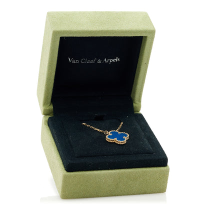 Van Cleef & Arpels 18K Yellow Gold Blue Agate Vintage Alhambra Pendant Necklace 6 of 6