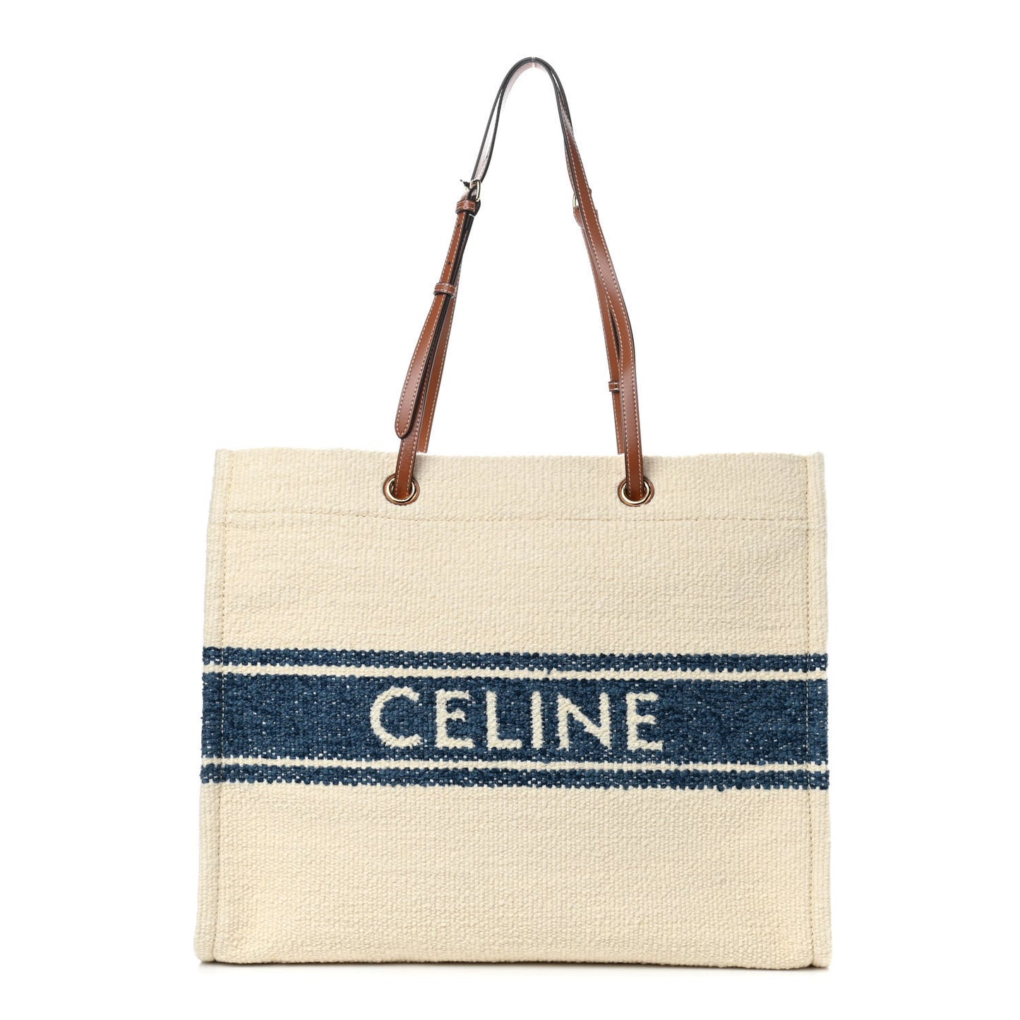 Canvas Calfskin Jacquard Vertical Cabas Blue Tan