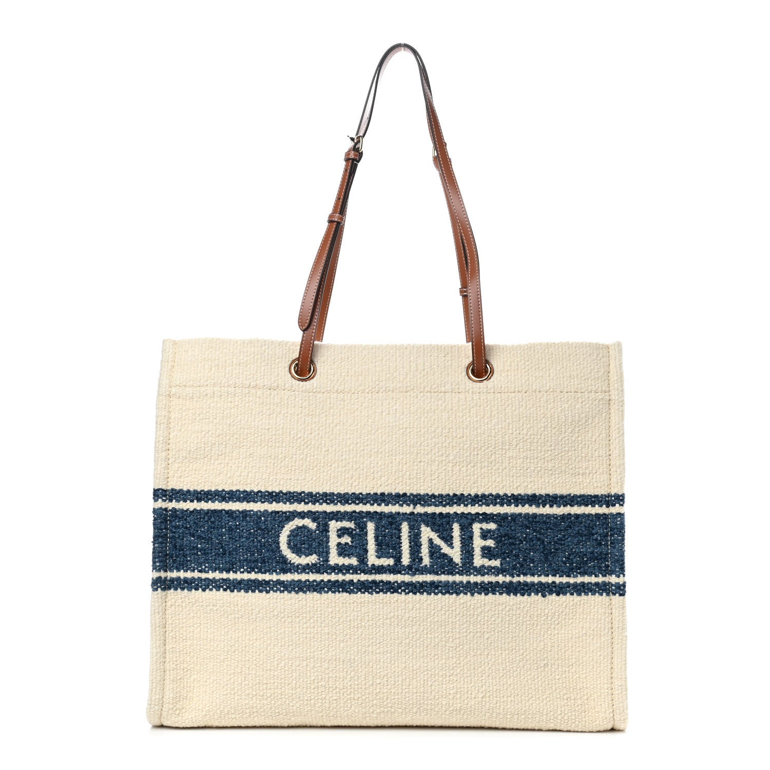 Celine Canvas Calfskin Jacquard Vertical Cabas Blue Tan 1 of 8