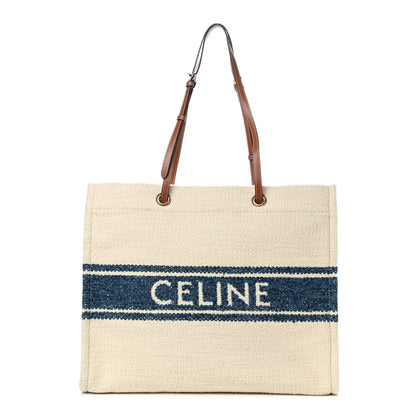 Celine Canvas Calfskin Jacquard Vertical Cabas Blue Tan 1 of 8