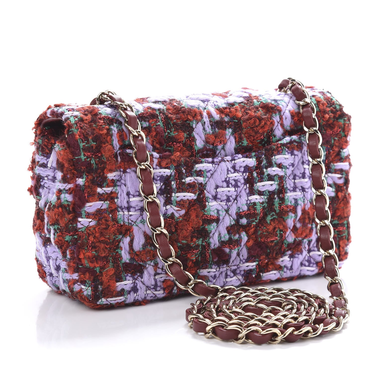 Chanel Tweed Quilted Mini Rectangular Flap Red Purple Green 3 of 11