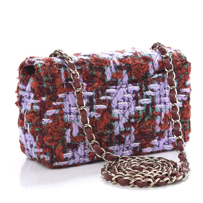 Chanel Tweed Quilted Mini Rectangular Flap Red Purple Green 3 of 11