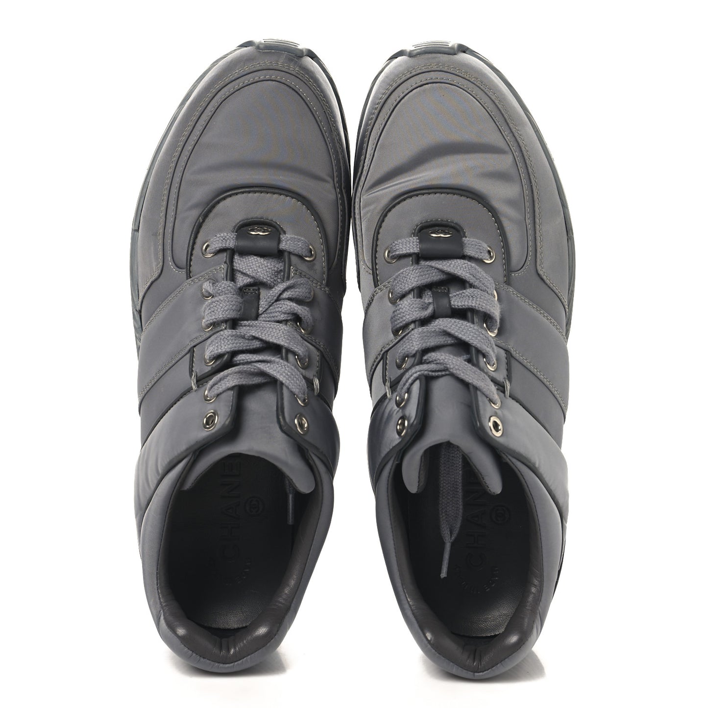 Calfskin Nylon Womens CC Sneakers 41.5 Grey