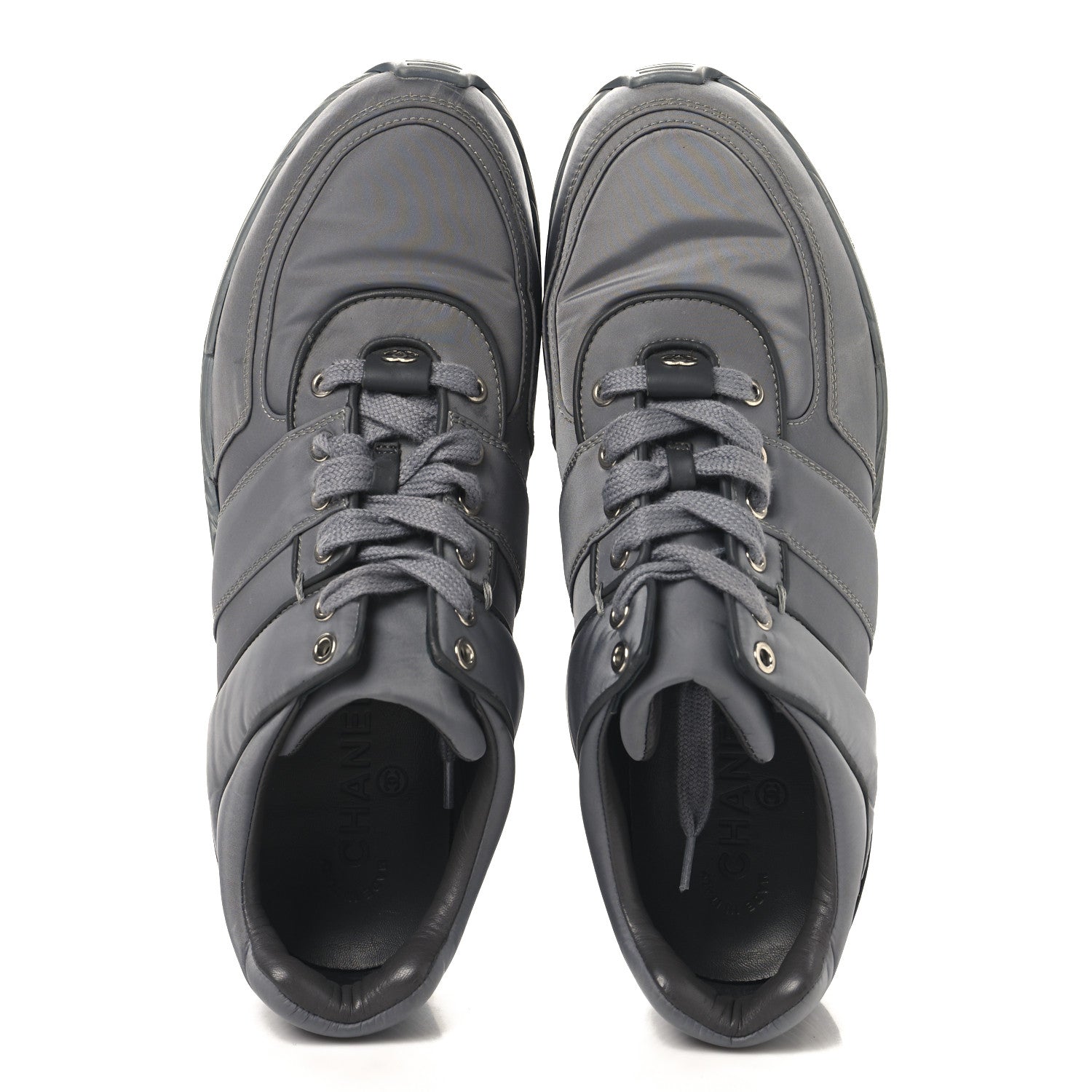 Chanel Calfskin Nylon Womens CC Sneakers 41.5 Grey 2 of 8
