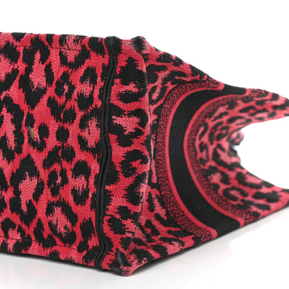 Christian Dior Canvas Mizza Embroidered Medium Leopard Book Tote Fuchsia Multicolor 10 of 11