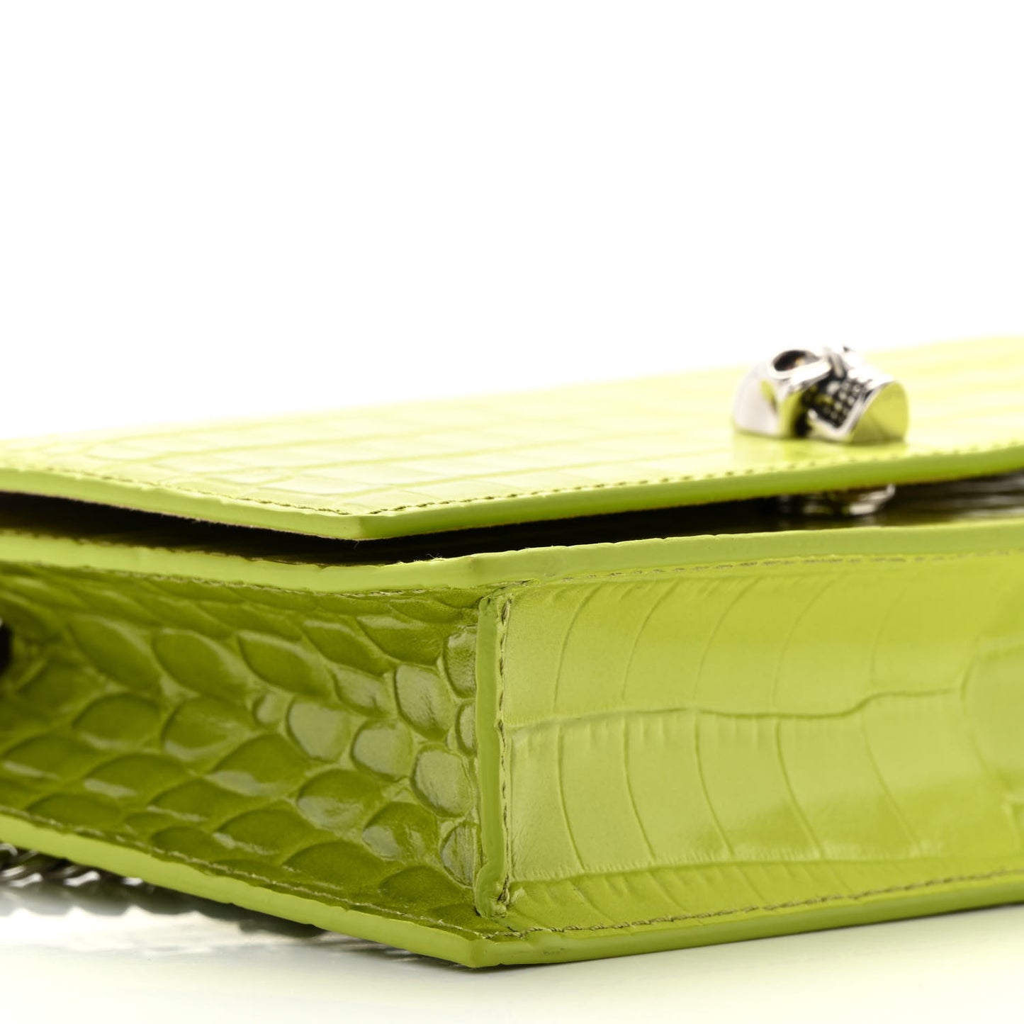 Calfskin Crocodile Embossed Skull Mini Crossbody Bag Lichen
