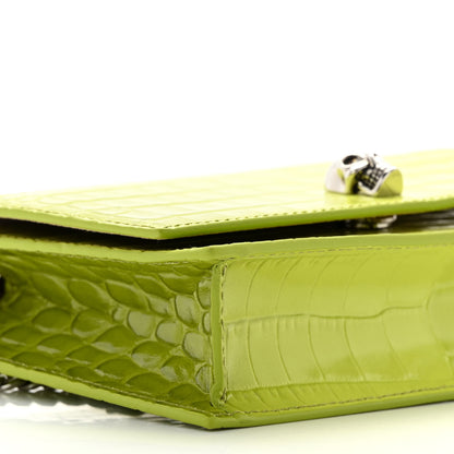 Alexander McQueen Calfskin Crocodile Embossed Skull Mini Crossbody Bag Lichen 9 of 11
