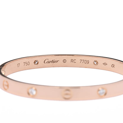 Cartier 18K Pink Gold 4 Diamond LOVE Bracelet 17 4 of 8