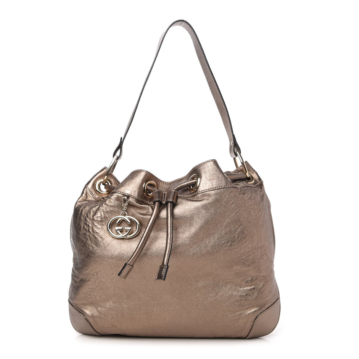 Metallic Calfskin Drawstring Shoulder Bag Gold