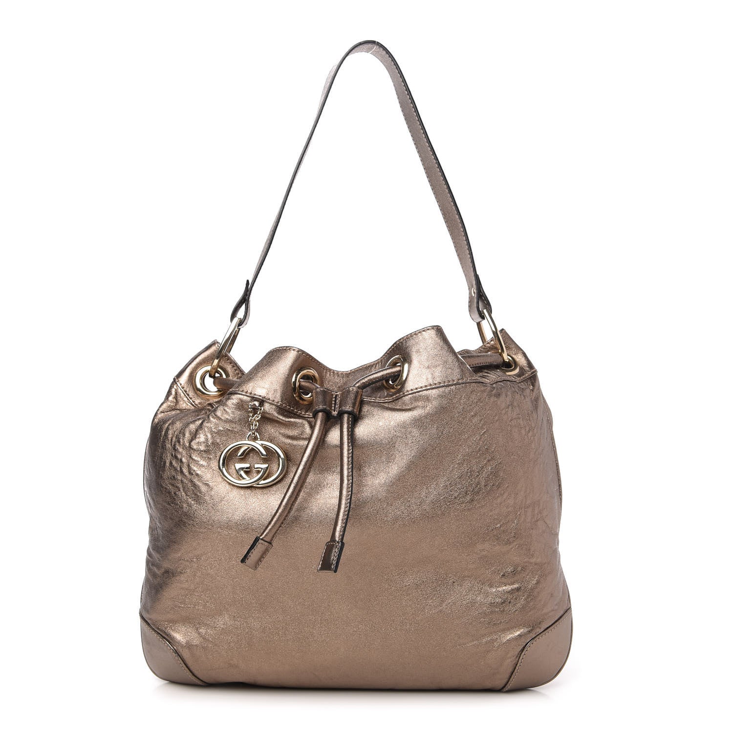 Gucci Metallic Calfskin Drawstring Shoulder Bag Gold 1 of 10