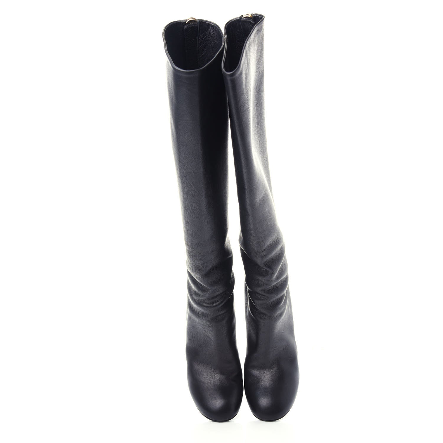 Chanel Calfskin Pearl Knee High Boots 37 Black 5 of 12