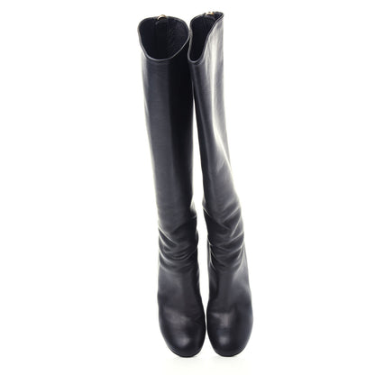 Chanel Calfskin Pearl Knee High Boots 37 Black 5 of 12