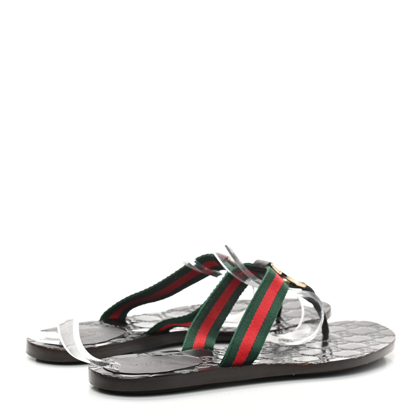 Nylon Guccissima Web Womens Thong Sandals 38 Green Red Cocoa