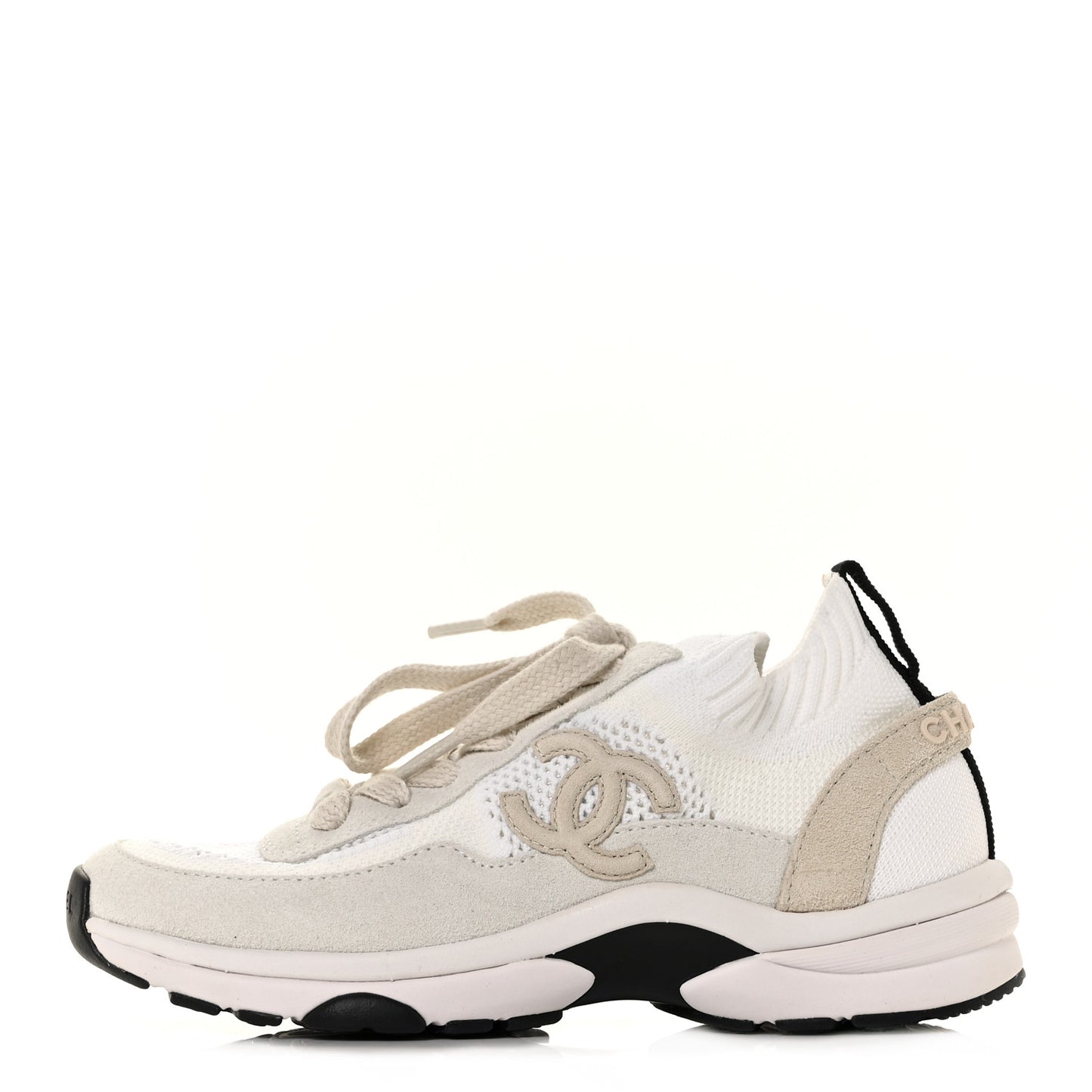 Mesh Suede Fabric Womens CC Sneakers 35 White Ivory Light Beige