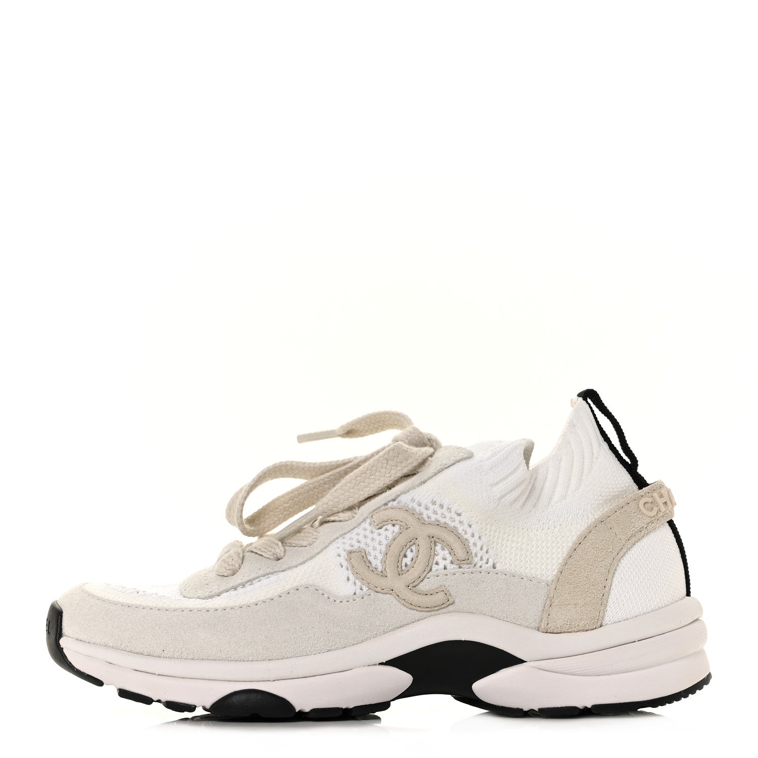 Chanel Mesh Suede Fabric Womens CC Sneakers 35 White Ivory Light Beige 1 of 7