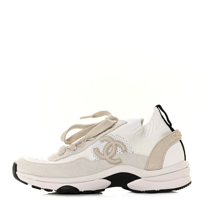 Chanel Mesh Suede Fabric Womens CC Sneakers 35 White Ivory Light Beige 1 of 7