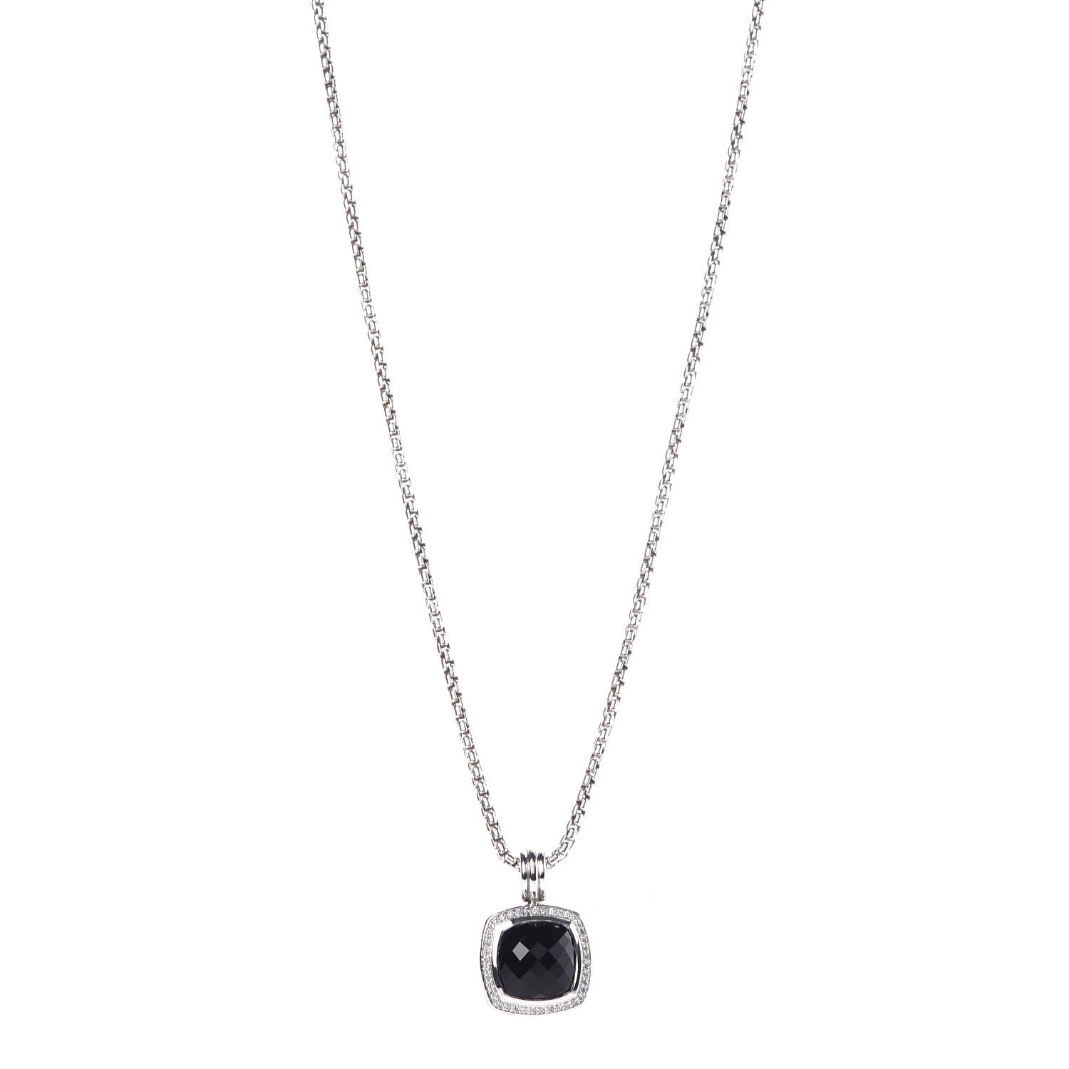 David Yurman Sterling Silver Diamond Black Onyx 14mm Albion Pendant Necklace 1 of 6