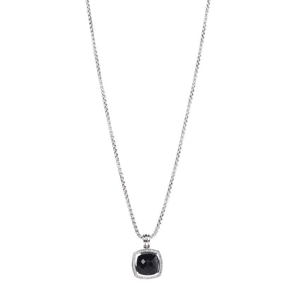 David Yurman Sterling Silver Diamond Black Onyx 14mm Albion Pendant Necklace 1 of 6