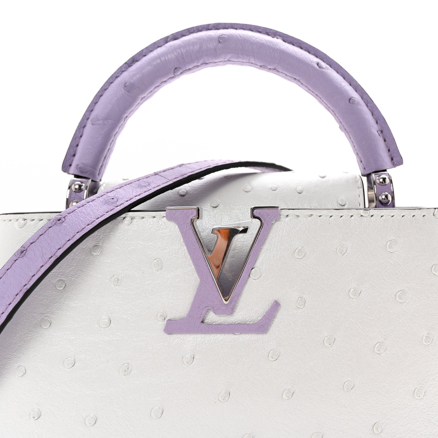 Louis Vuitton Iridescent Ostrich Capucines East West Mini White Pearl Lilac 7 of 9