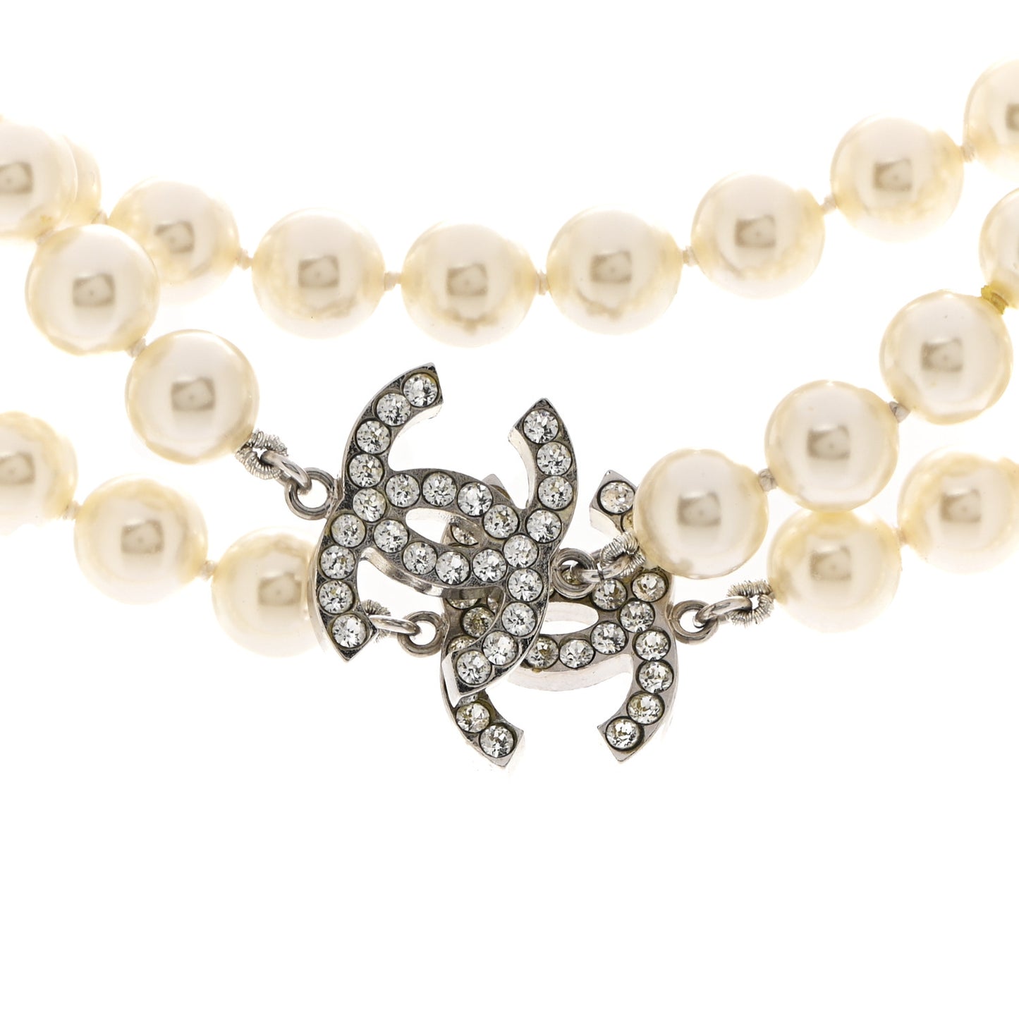 Crystal Pearl CC Long Necklace Silver