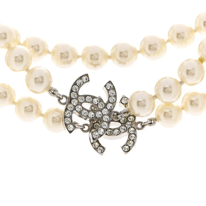 Chanel Crystal Pearl CC Long Necklace Silver 4 of 6