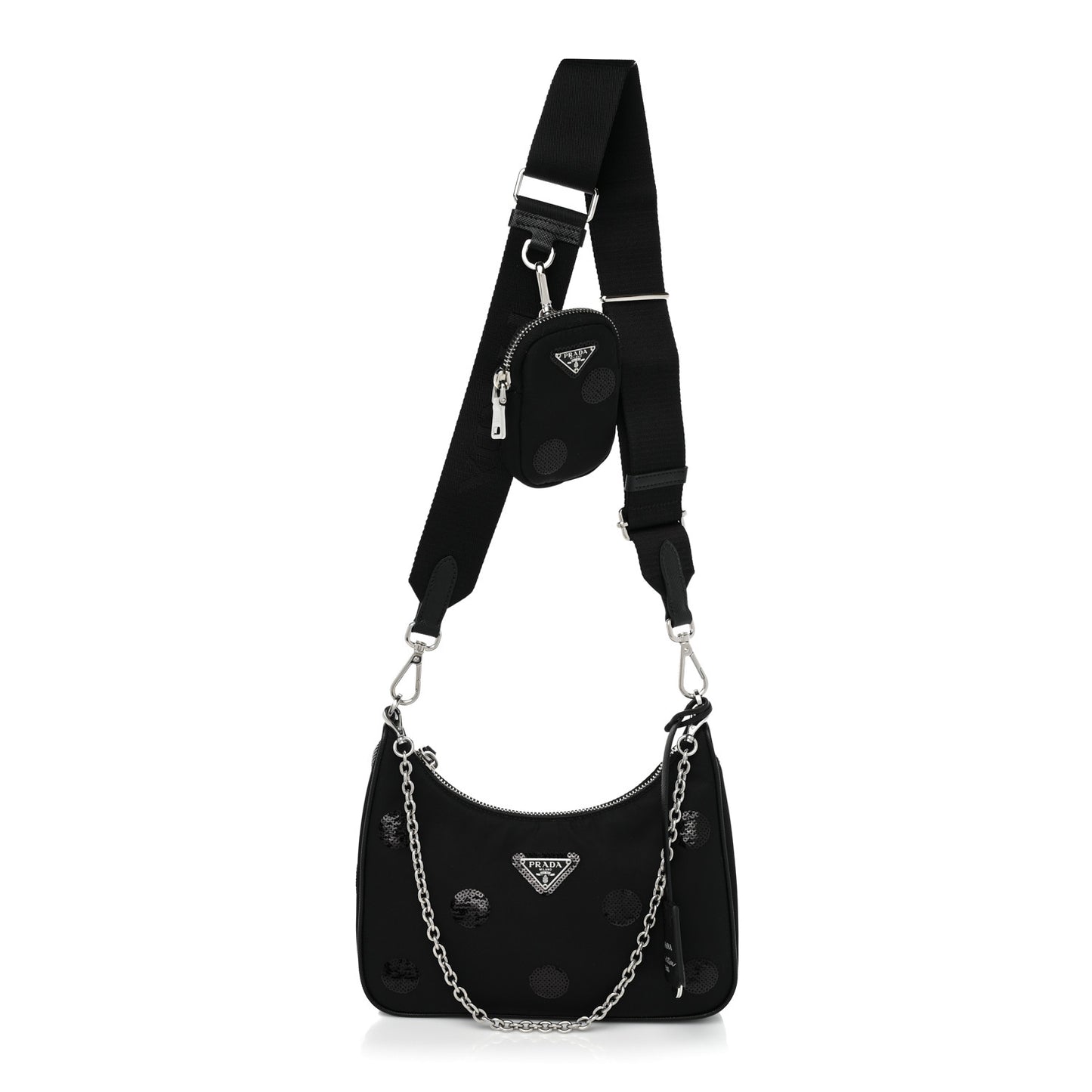 Nylon Sequin Re-Edition 2005 Shoulder Bag Black
