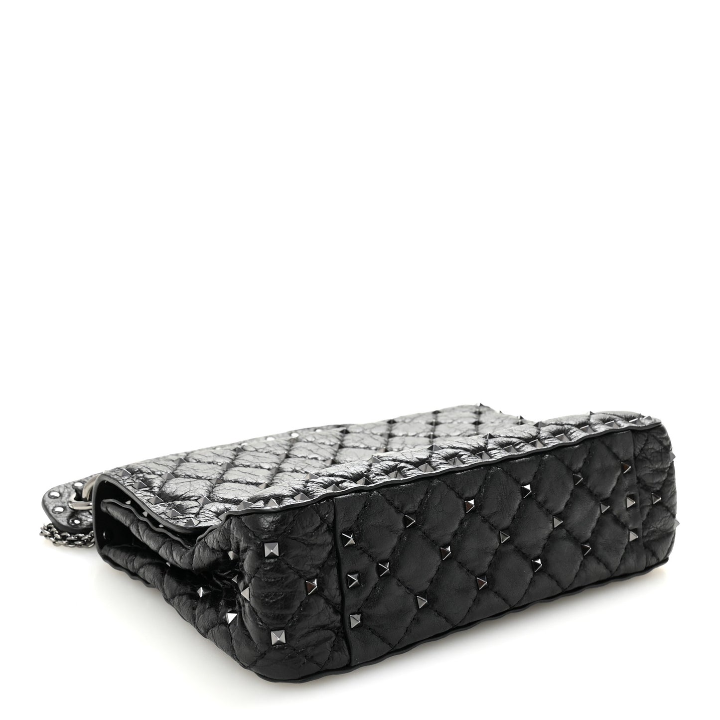 Craquele Nappa Medium Rockstud Spike Shoulder Bag Black