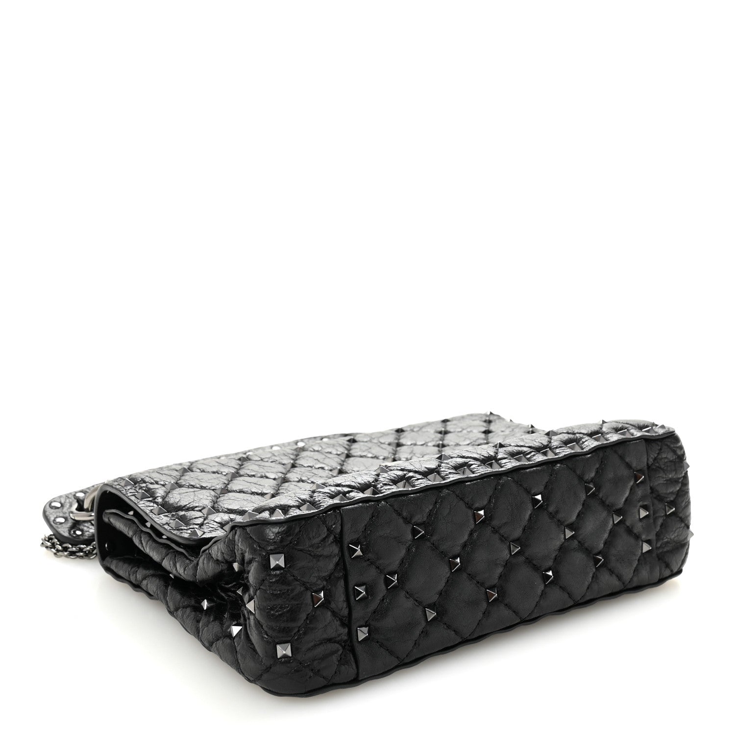 Valentino Garavani Craquele Nappa Medium Rockstud Spike Shoulder Bag Black 4 of 9