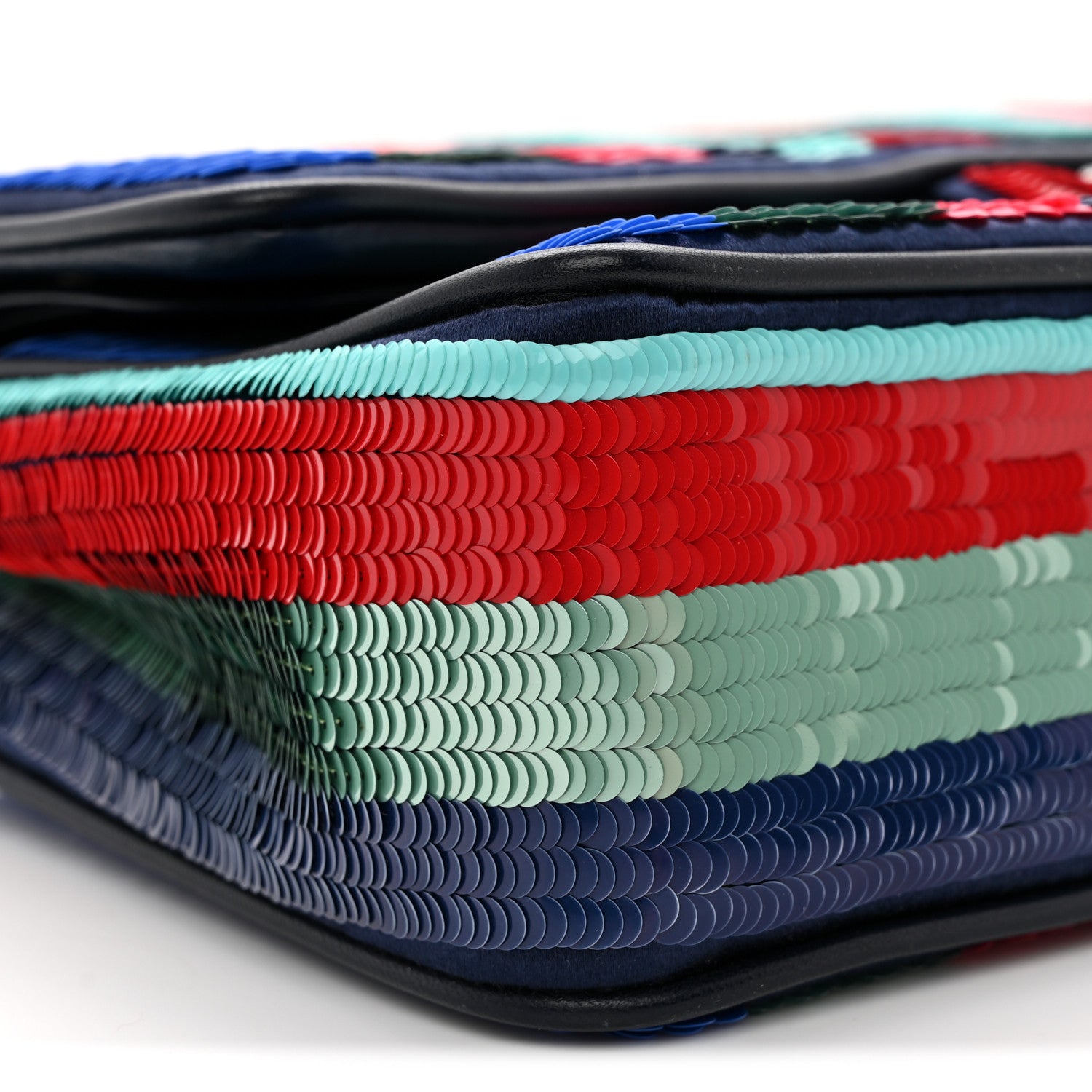 Chanel Sequin Lambskin Striped Medium Double Flap Blue Green Pink Red 9 of 12