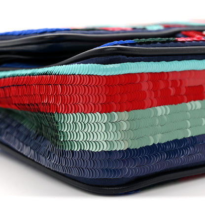 Chanel Sequin Lambskin Striped Medium Double Flap Blue Green Pink Red 9 of 12