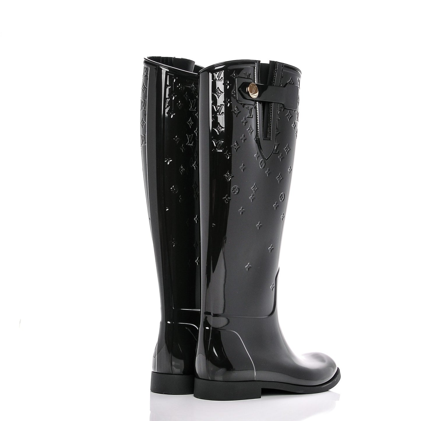 Rubber Embossed Monogram Drops High Rain Boots 39 Black