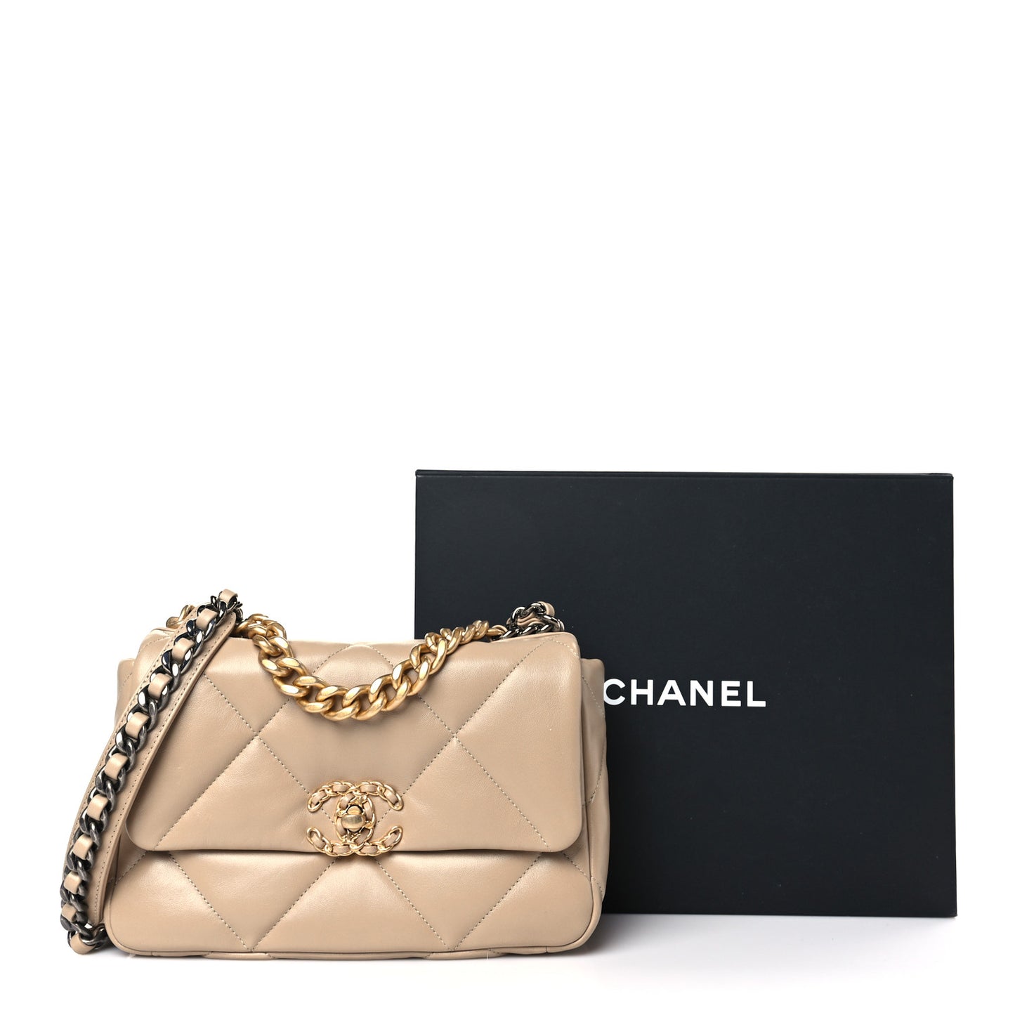 Lambskin Quilted Medium Chanel 19 Flap Light Beige