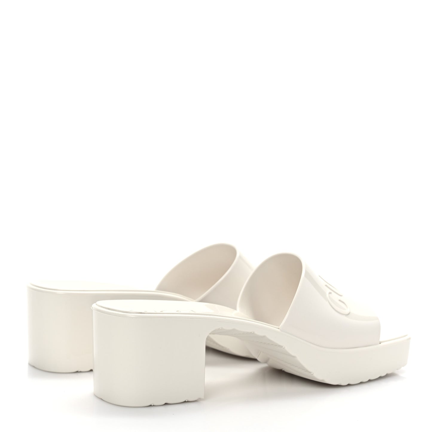 Rubber Gucci Logo Womens Platform 20/60mm Slide Sandals 35 Mystic White