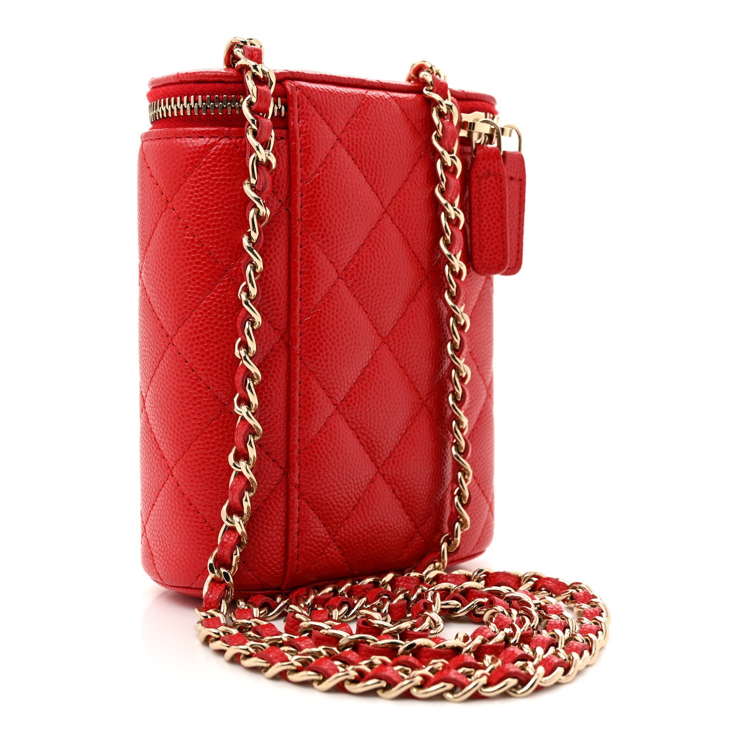 Chanel Caviar Quilted Small Vertical Coco Beauty Vanity Case With Chain Red 3 of 11