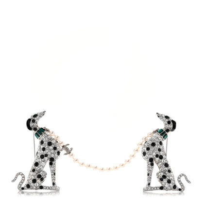 Chanel Metal Resin Strass CC Pearl Dalmatian Brooch Silvery Pearly White Green Black 1 of 3