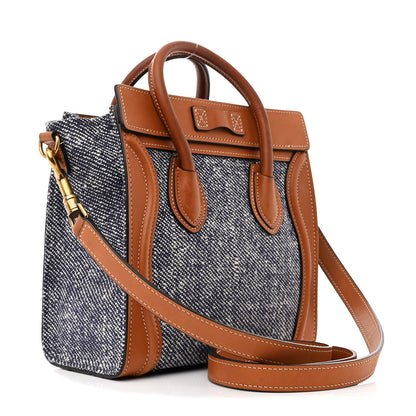 Celine Smooth Calfskin Tweed Nano Luggage Navy Tan 3 of 13