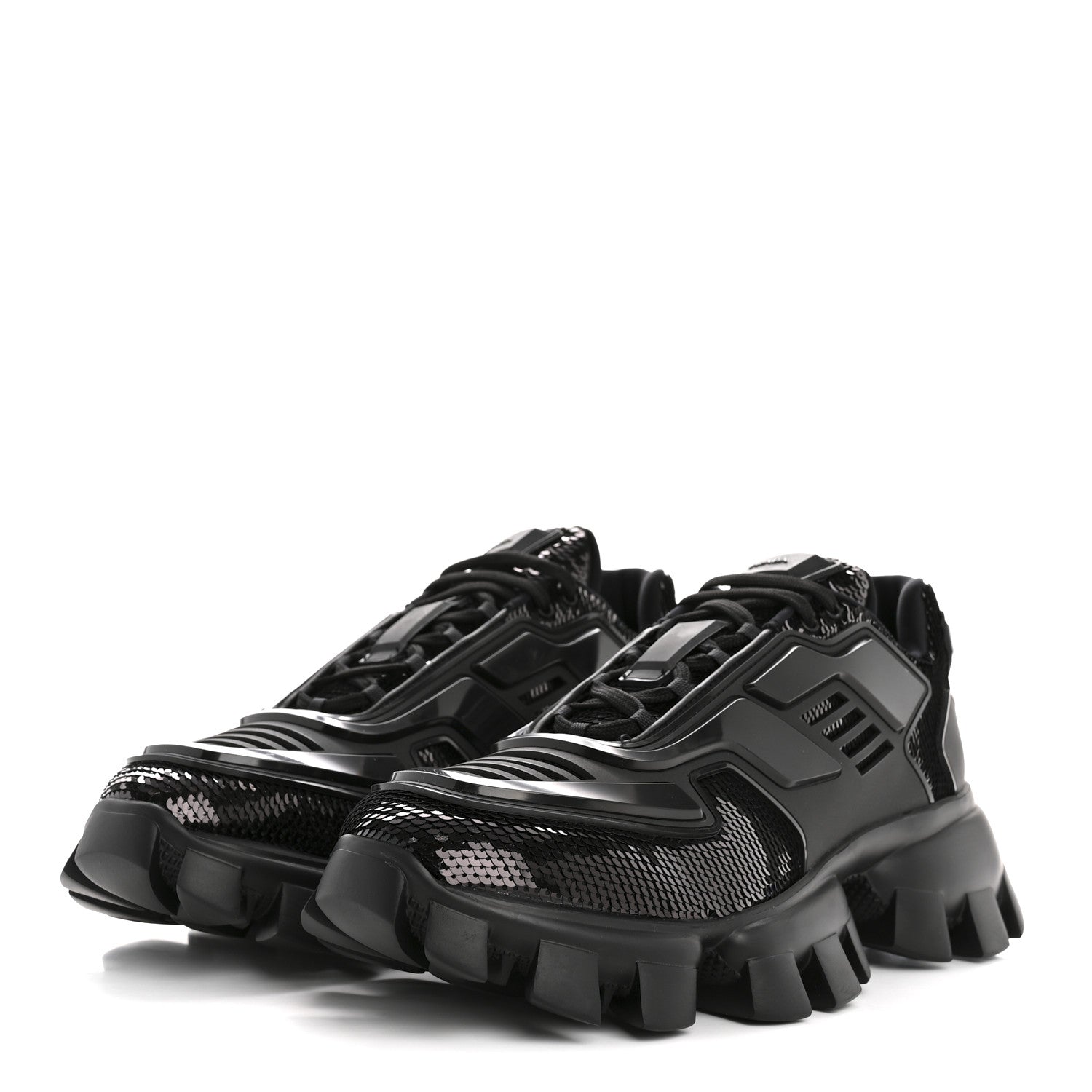 Prada Sequin Cotton Rubber Mens Cloudbust Thunder Sneakers 9 Black 4 of 11