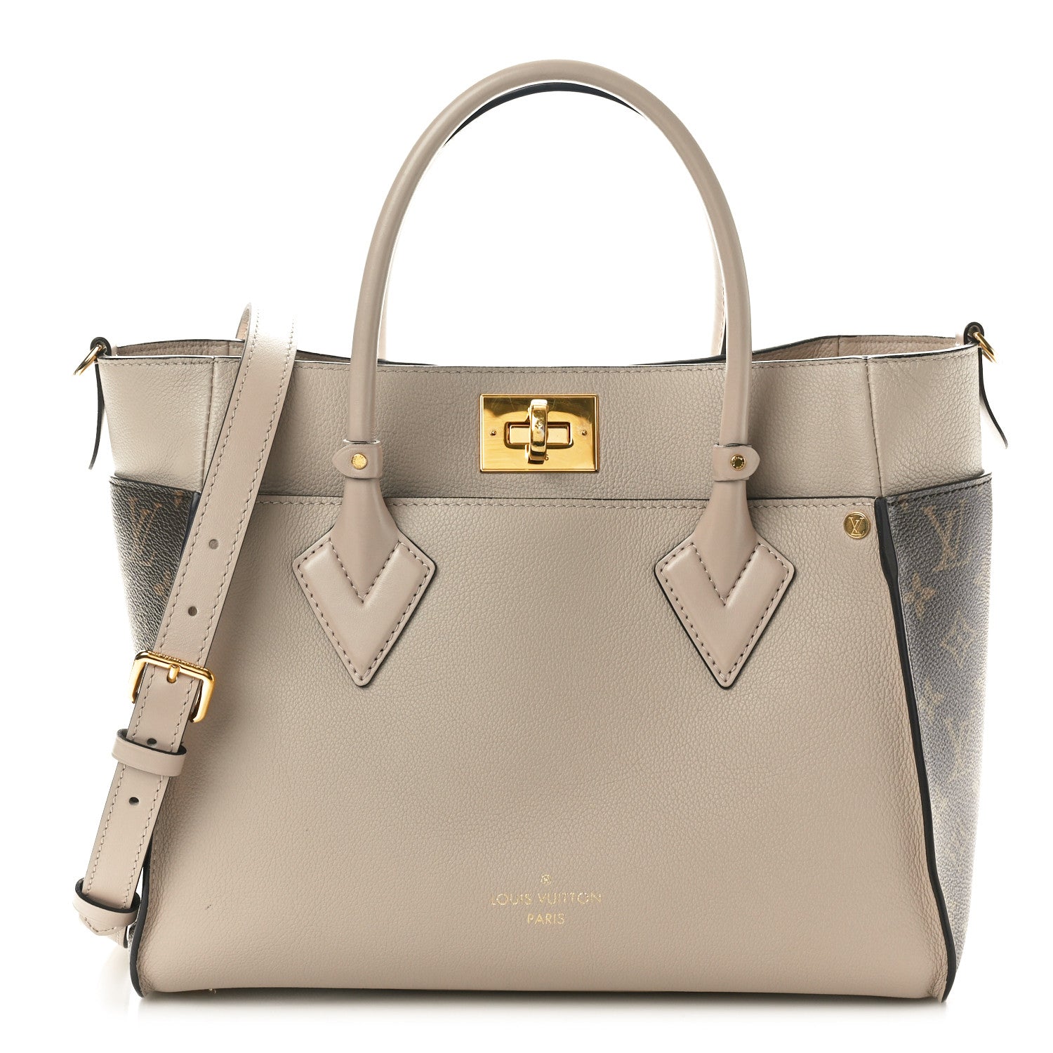 Louis Vuitton Calfskin Monogram On My Side MM Greige 1 of 9