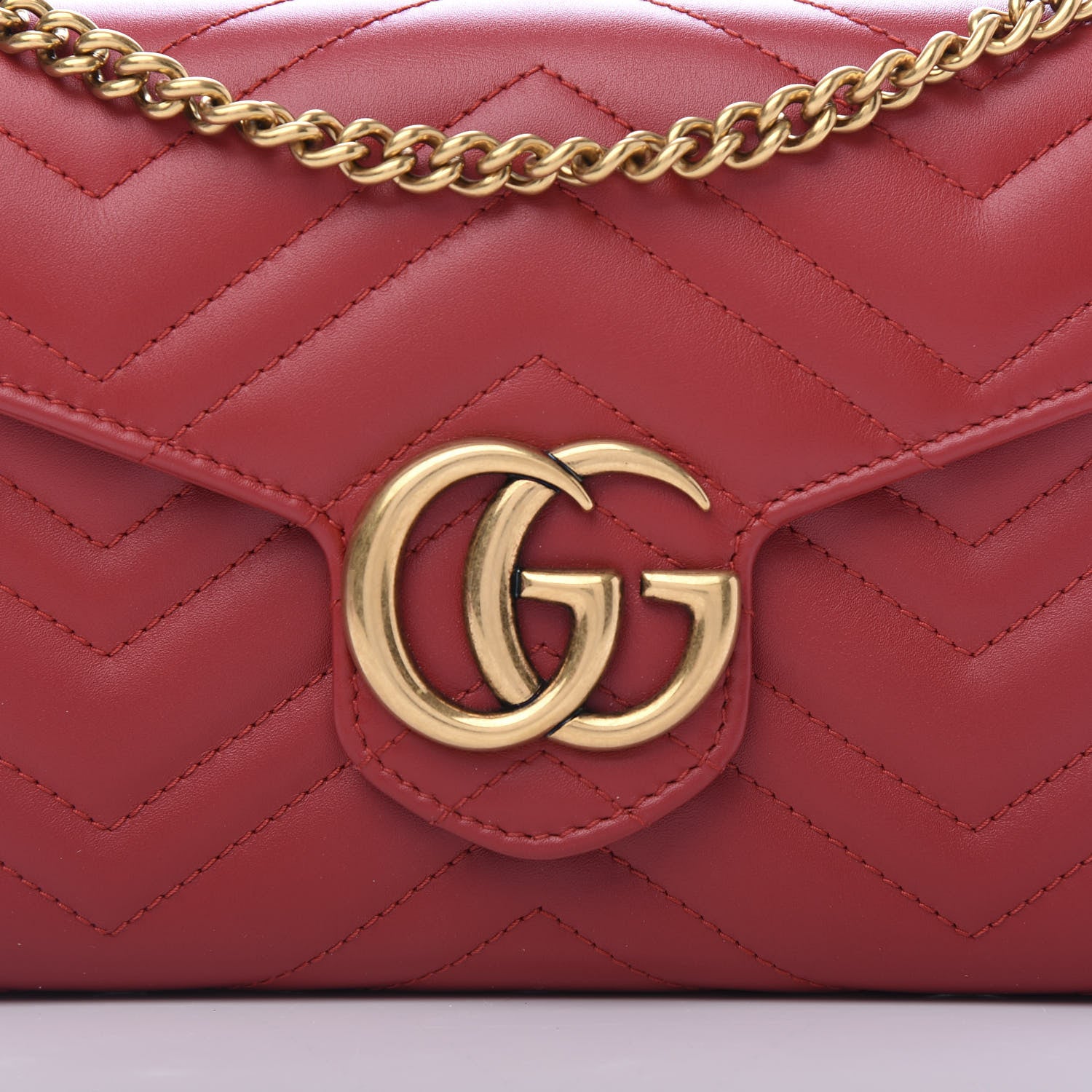 Gucci Calfskin Matelasse GG Marmont Chain Wallet Hibiscus Red 10 of 10