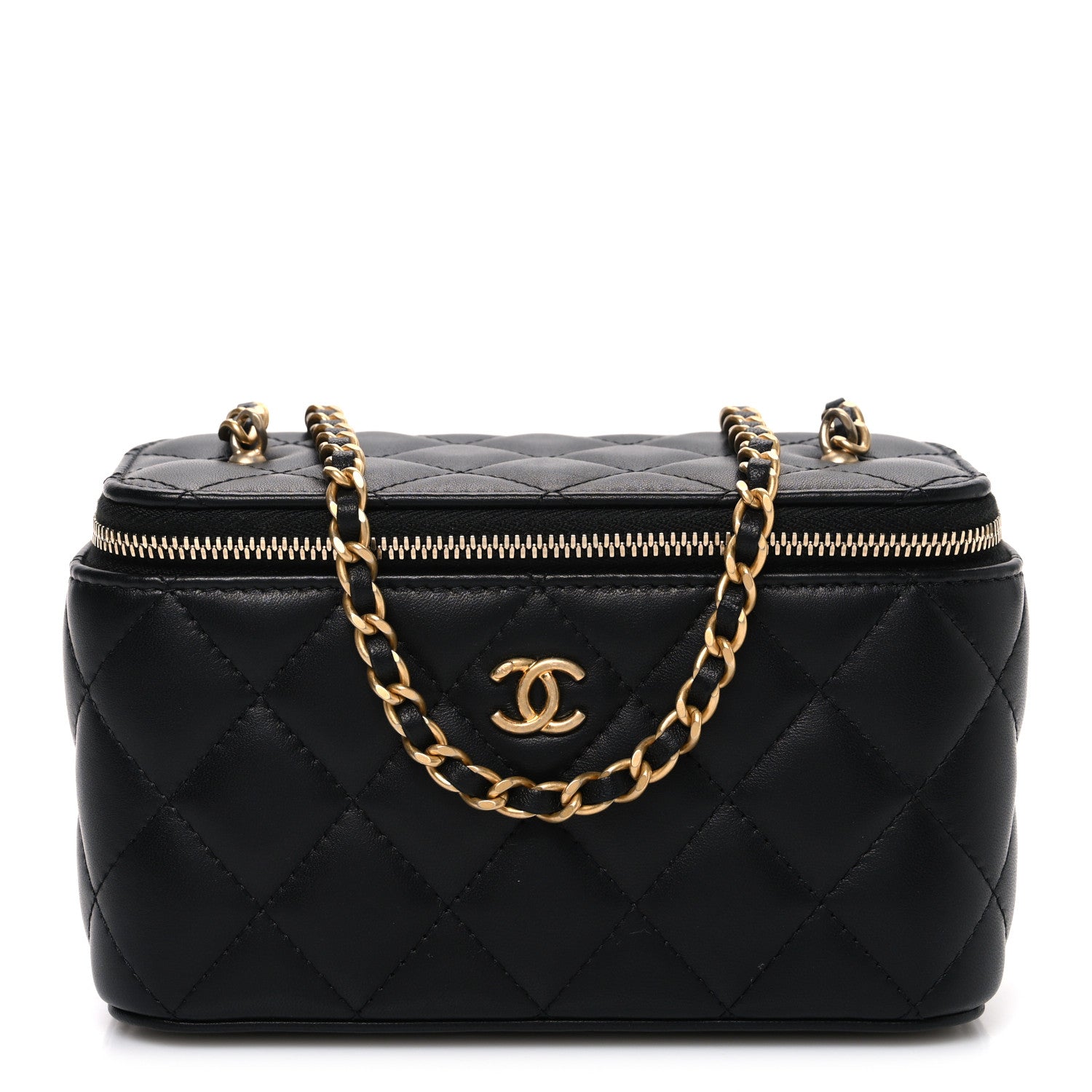 Chanel Lambskin Quilted Pearl Crush Small Vanity Case With Chain Black 1 of 10