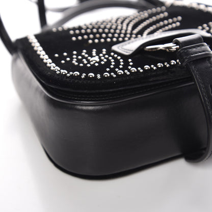Miu Miu Velluto Soft Calf Studded Dahlia Shoulder Bag Black 10 of 15
