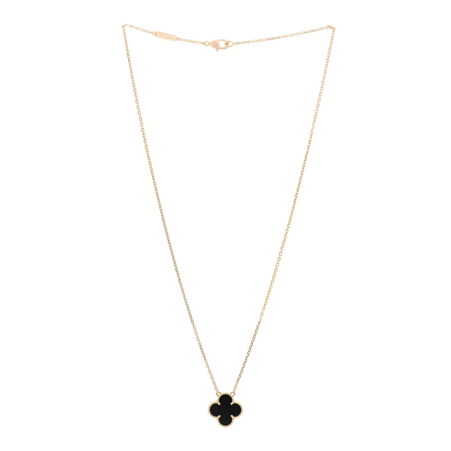 18K Yellow Gold Black Onyx Vintage Alhambra Pendant Necklace