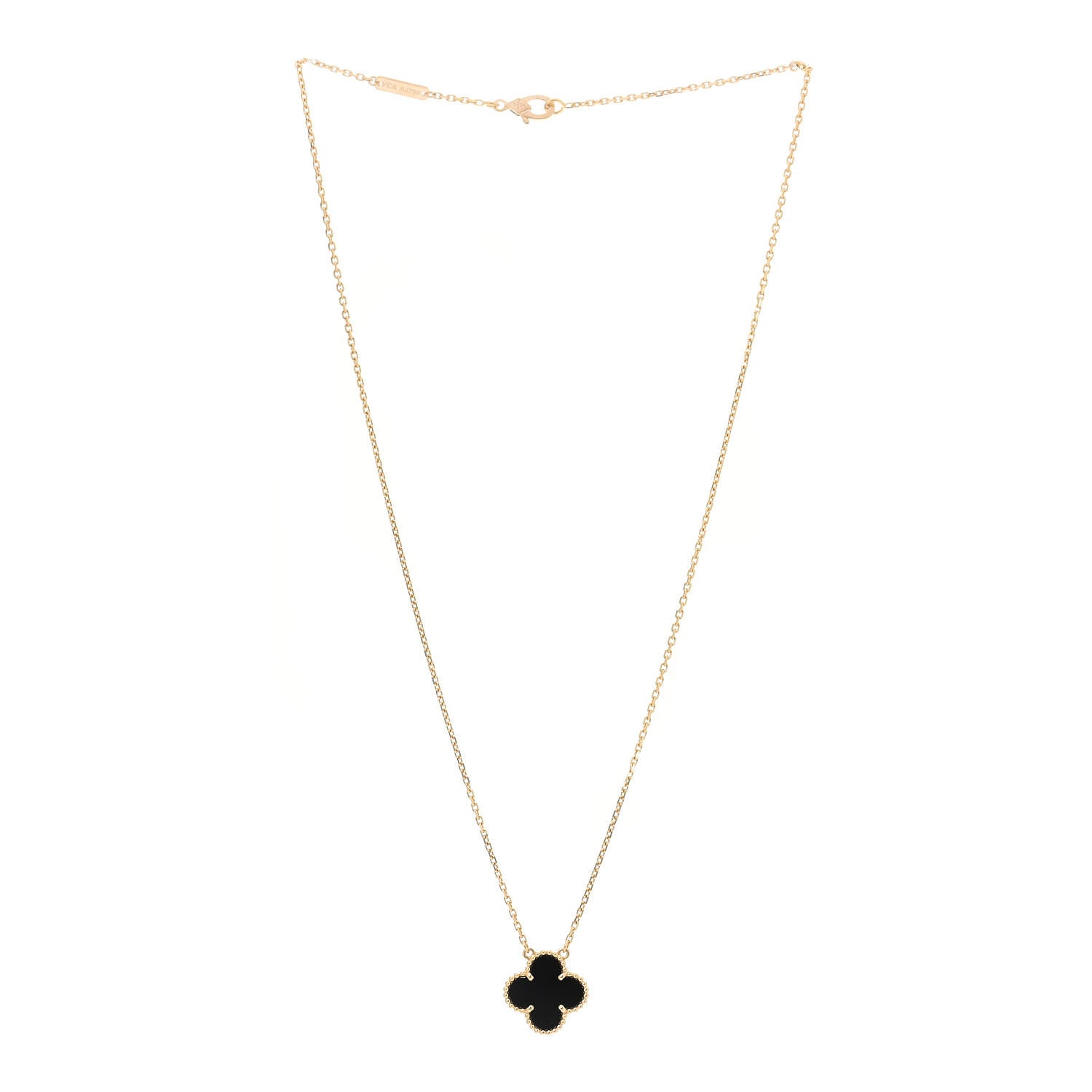 Van Cleef & Arpels 18K Yellow Gold Black Onyx Vintage Alhambra Pendant Necklace 3 of 7