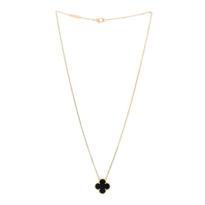 Van Cleef & Arpels 18K Yellow Gold Black Onyx Vintage Alhambra Pendant Necklace 3 of 7