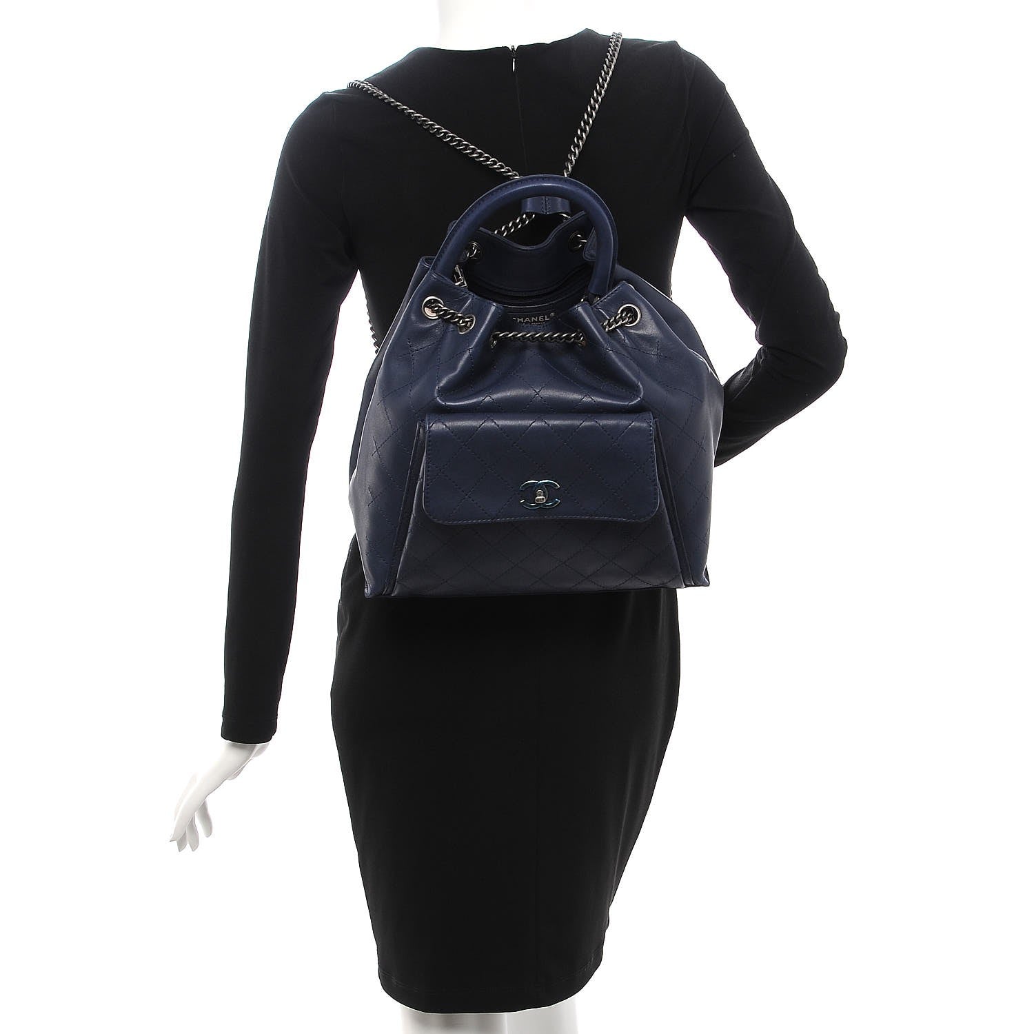 Chanel Calfskin Stitched Large Urban Luxury Drawstring Backpack Navy Blue 2 of 8