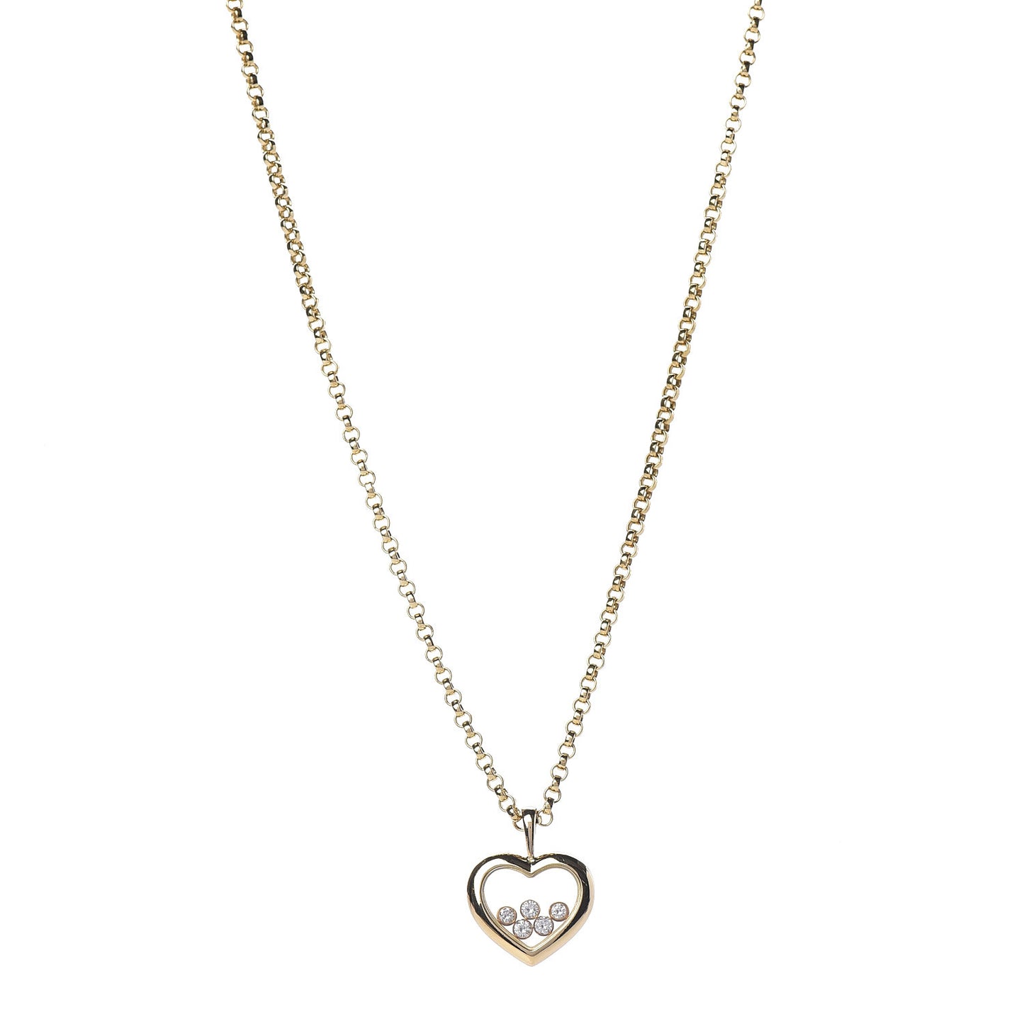 18K Yellow Gold 5 Happy Diamonds Icons Heart Pendant Necklace