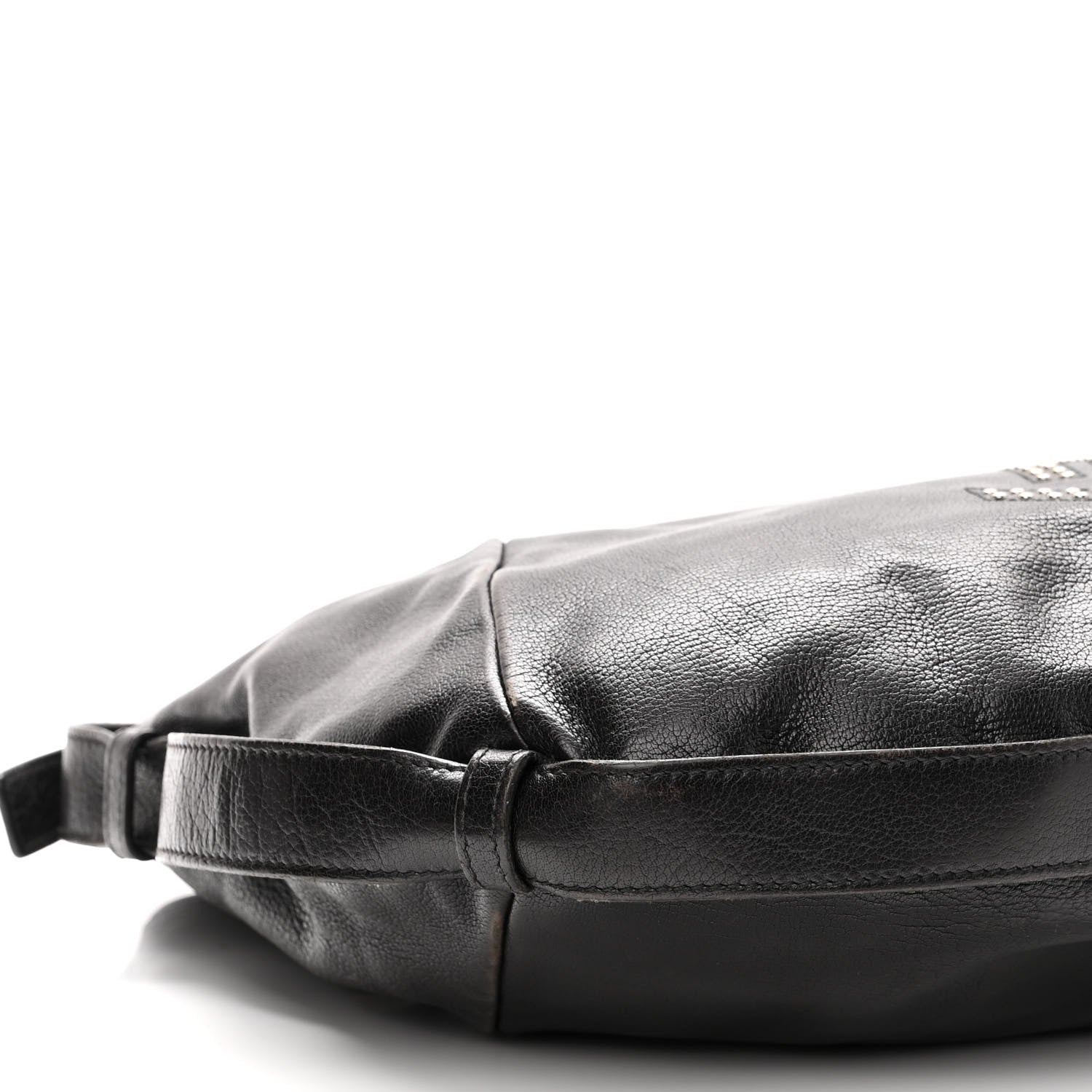 Saint Laurent Calfskin Horn Studded Logo Mombasa Hobo Black 7 of 9