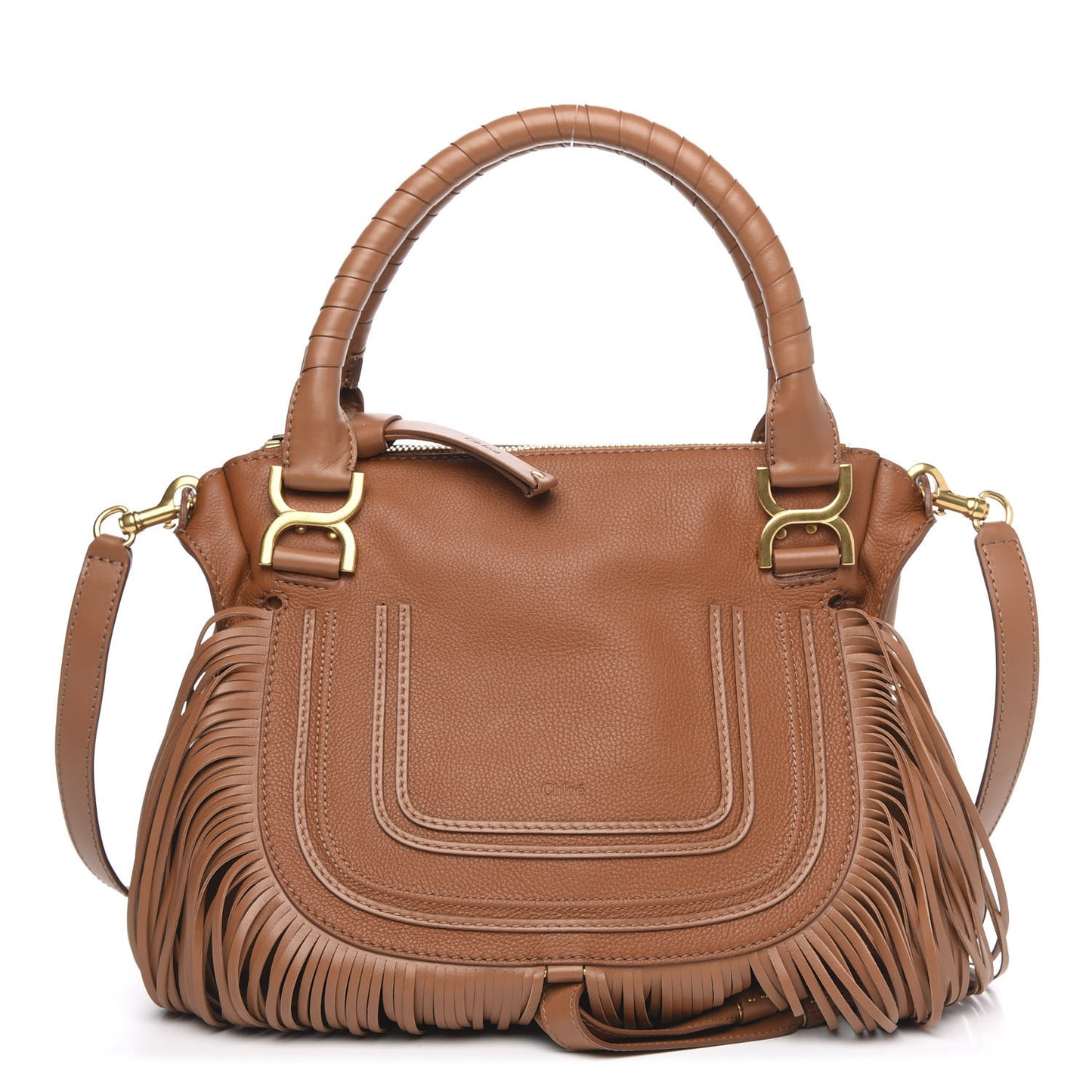 Calfskin Medium Marcie Multi Fringe Satchel Tan