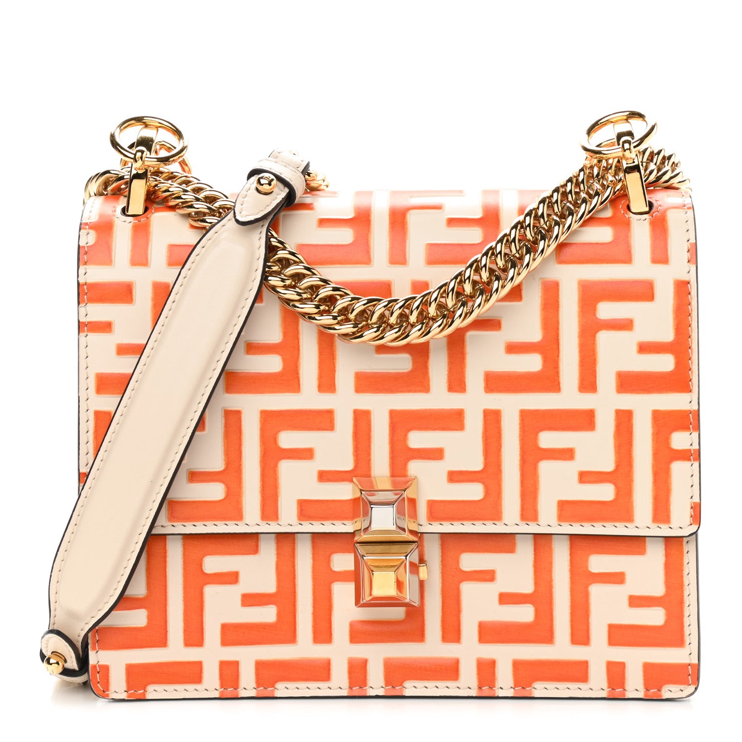 Vitello Liberty Bi-Color FF 1974 Embossed Small Kan I Shoulder Bag Camelia Aranciata