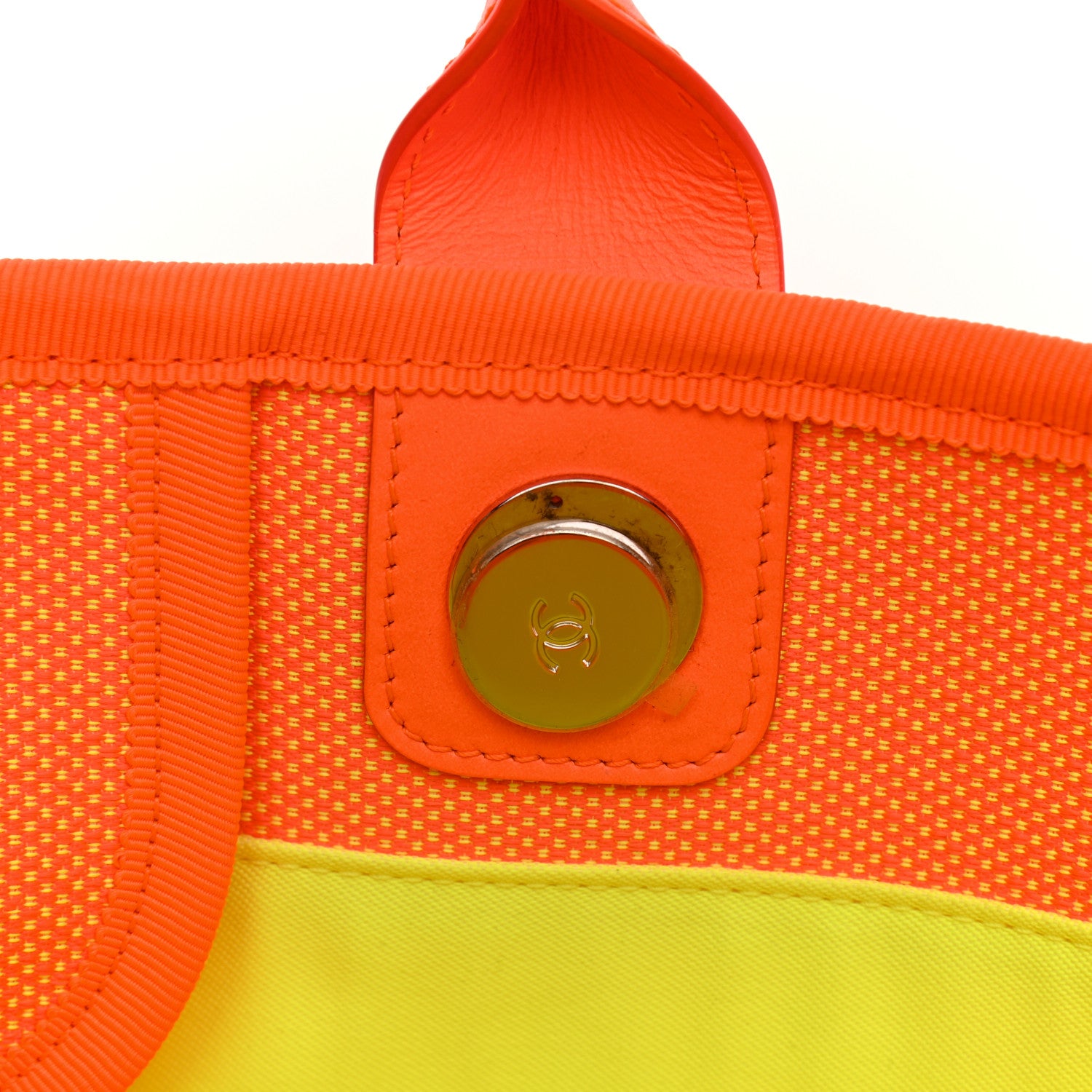 Chanel Mixed Fibers Calfskin Deauville Medium Tote Orange Yellow 14 of 15